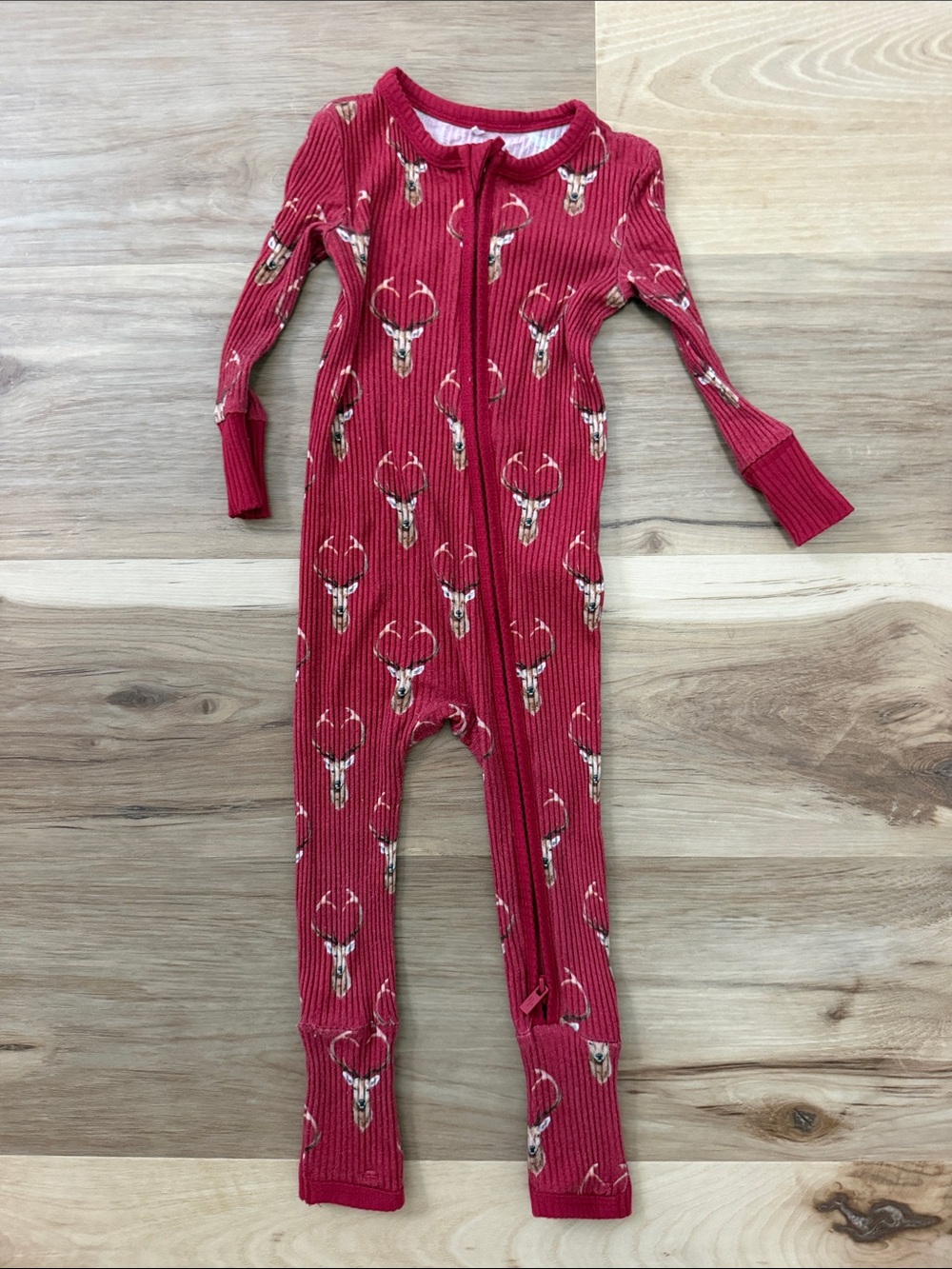Posh Peanut Red Ribbed Deer Skull One-Piece Footie 9-12mo